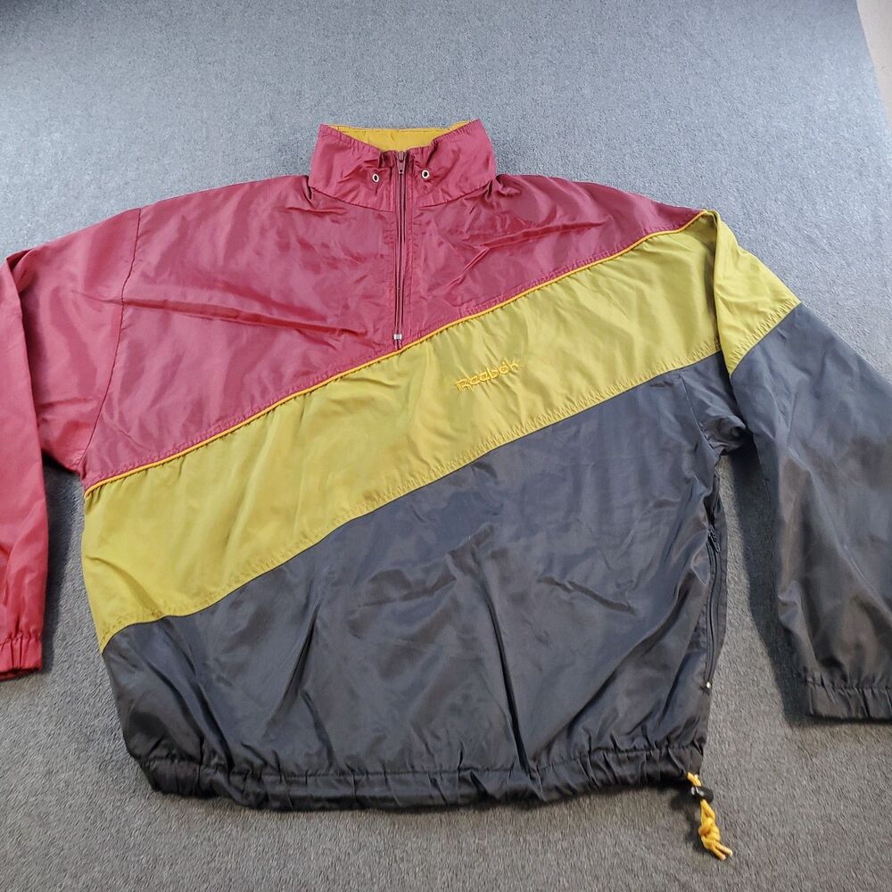 Vintage Reebok Sport Jacket 1/4 Zip Pullover Windbreaker Men Large Hooded